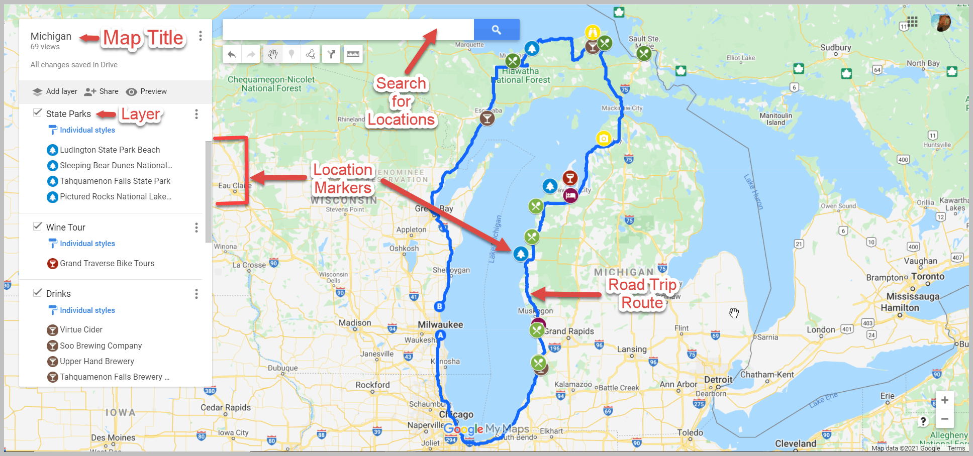 google trip map