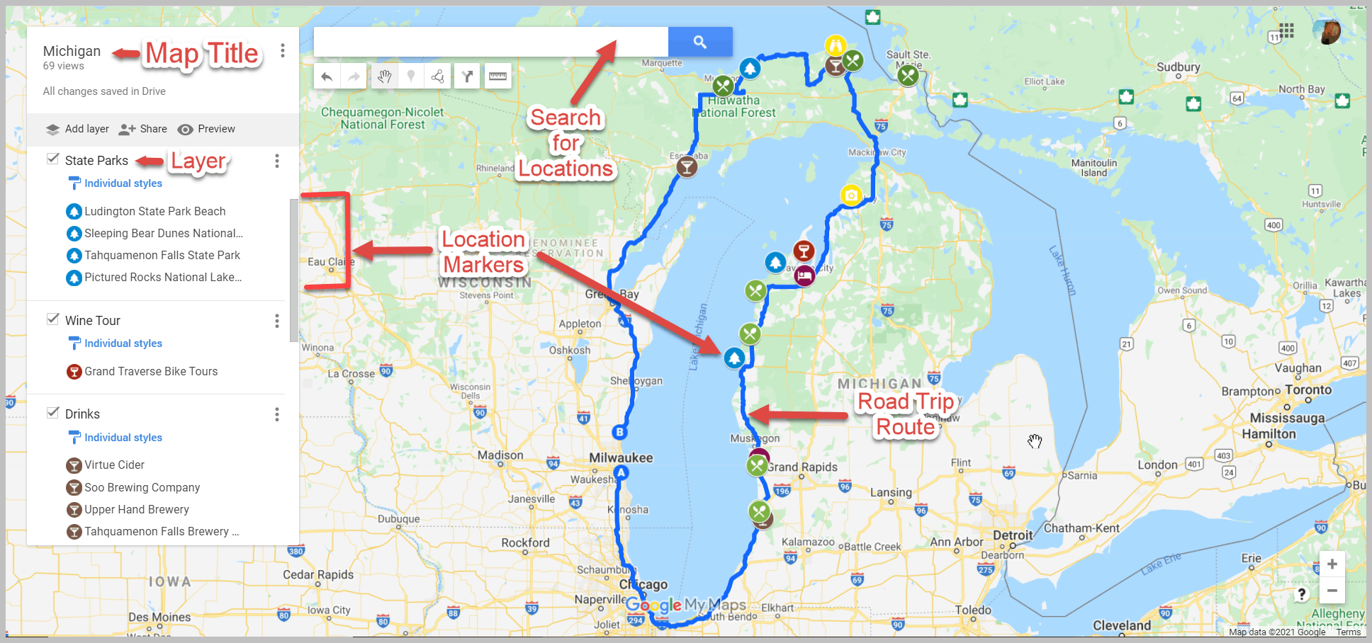 map for planning a trip