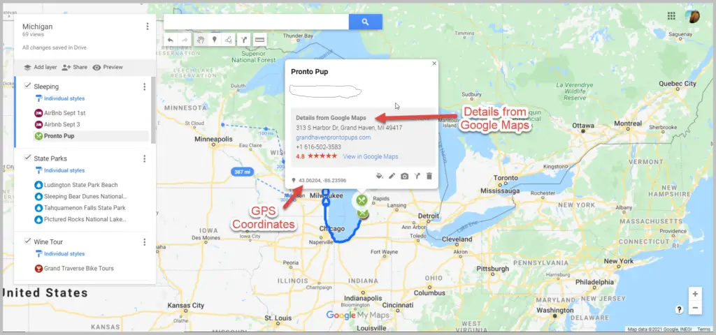 planning a trip using google maps