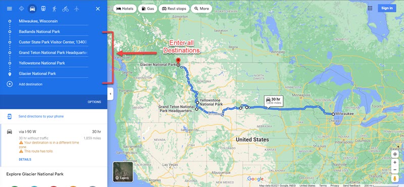 travel plan in google maps