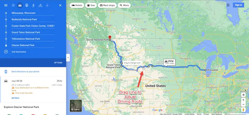 planning a road trip on google maps