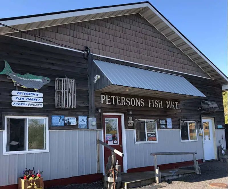 Image of the front entrance to Petersons Fish Market in Hancock, MI.  Stop in for fresh Lake Superior Fish 