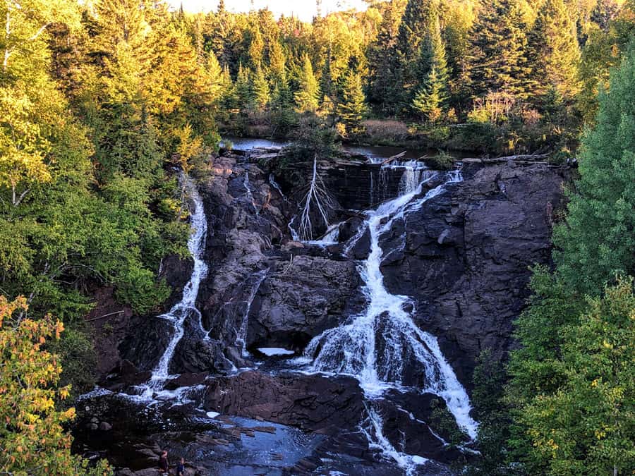 Image of Eagle River Falls from pedestrian bridge in Eagle River, Michigan