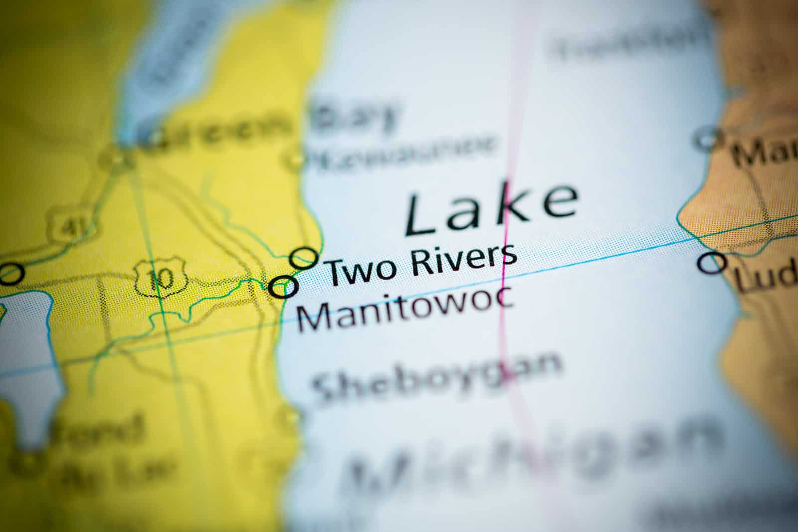 Image of map with area two rivers and manitowoc wisconsin highlighed.
