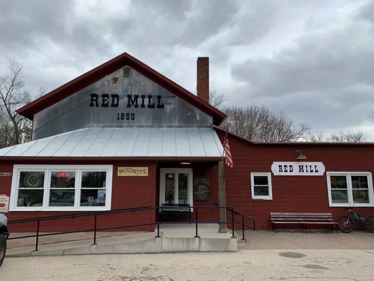 Image of Red Mill Gift Shop. Red building