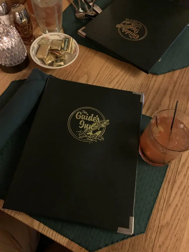 Image of menu and old fashioned drink at the Guides Inn Boulder Junction WI