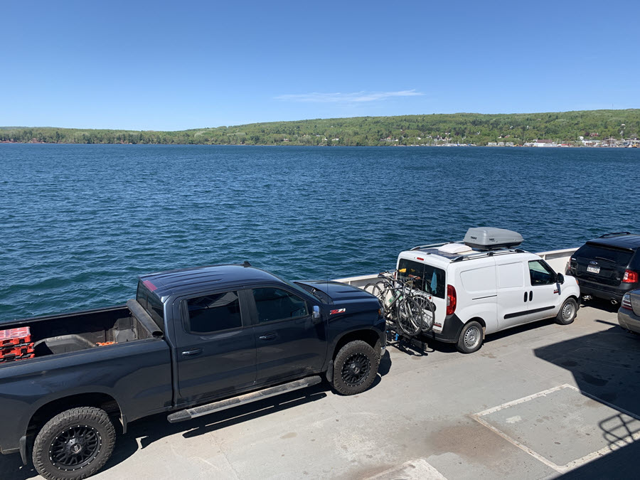 Image of cars on car ferry to Madeline Island