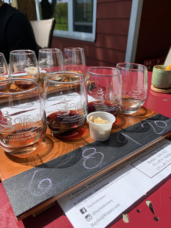 Image of 4 tasting wine glasses at Bayfield Winery in Bayfield WI