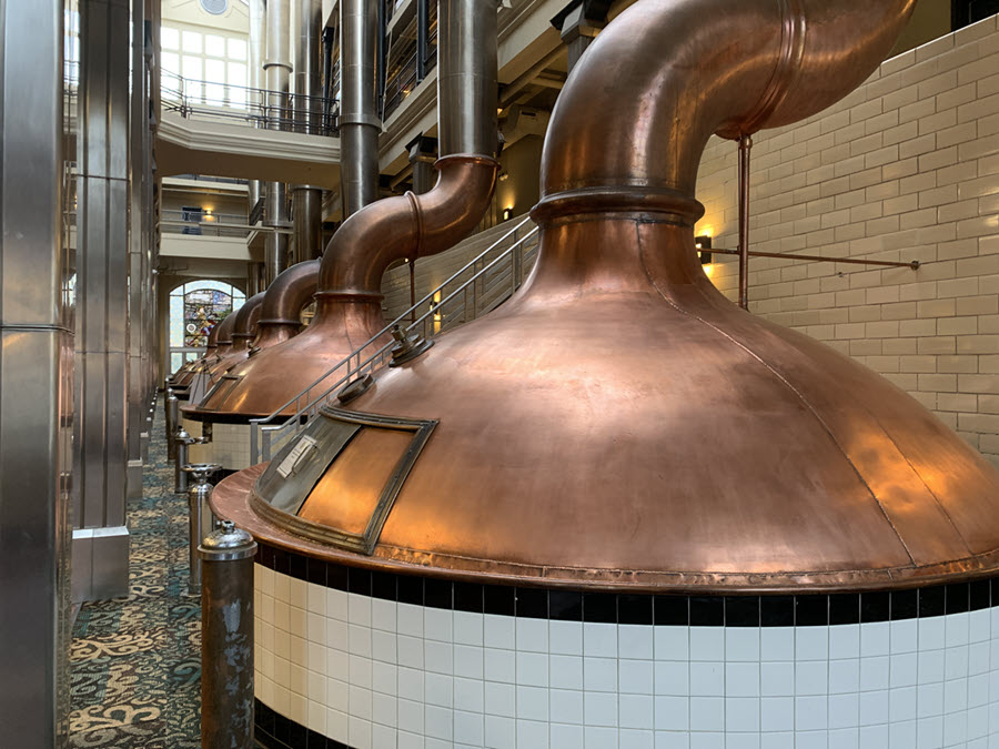 Image of copper brewing kettles in the Brewhouse Inn and Suites in Milwaukee WI