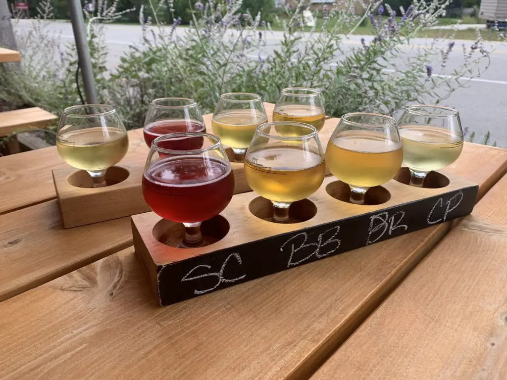 Image of a tasting flight of ciders from Island Orchard Cidery in Door County WI