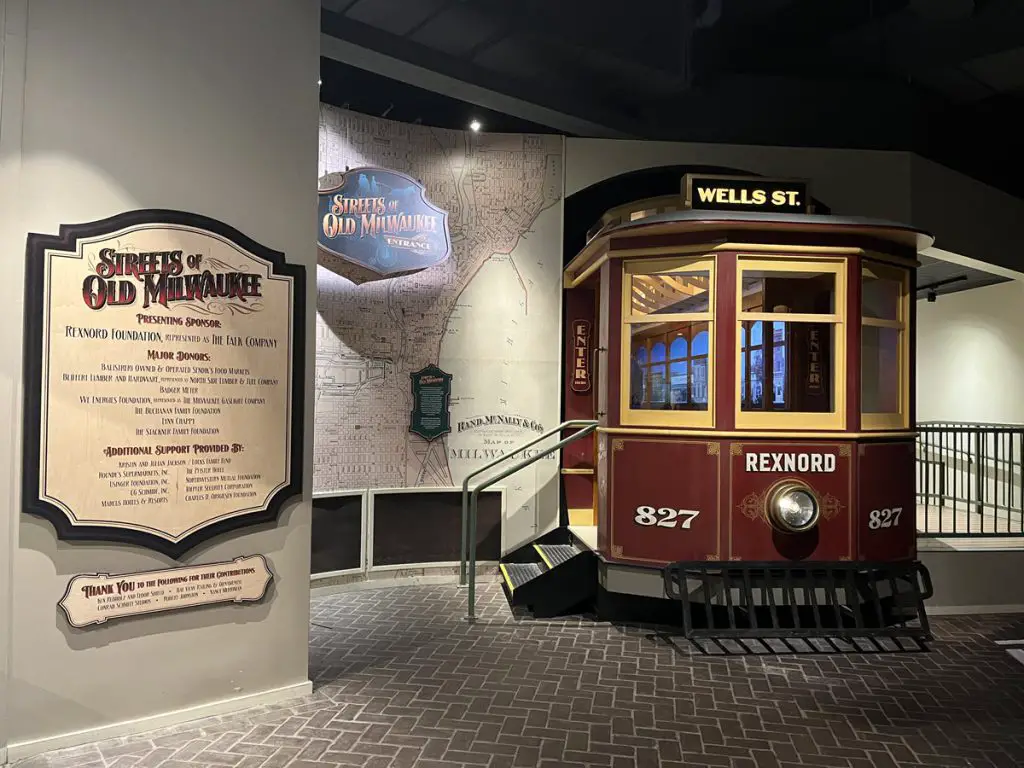 Image of a street car in the Milwaukee Public Museum. Enter the street car and be transported to the Old Streets of Milwaukee exhibit.